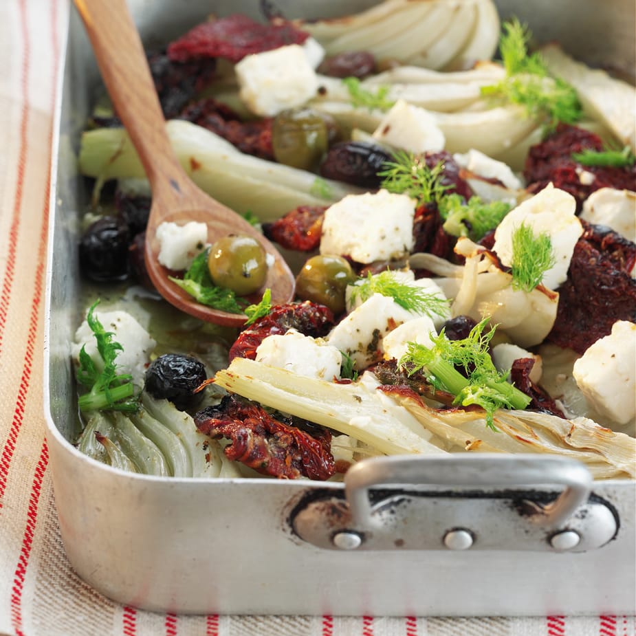 Fenchel vom Blech mit Feta und Oliven
