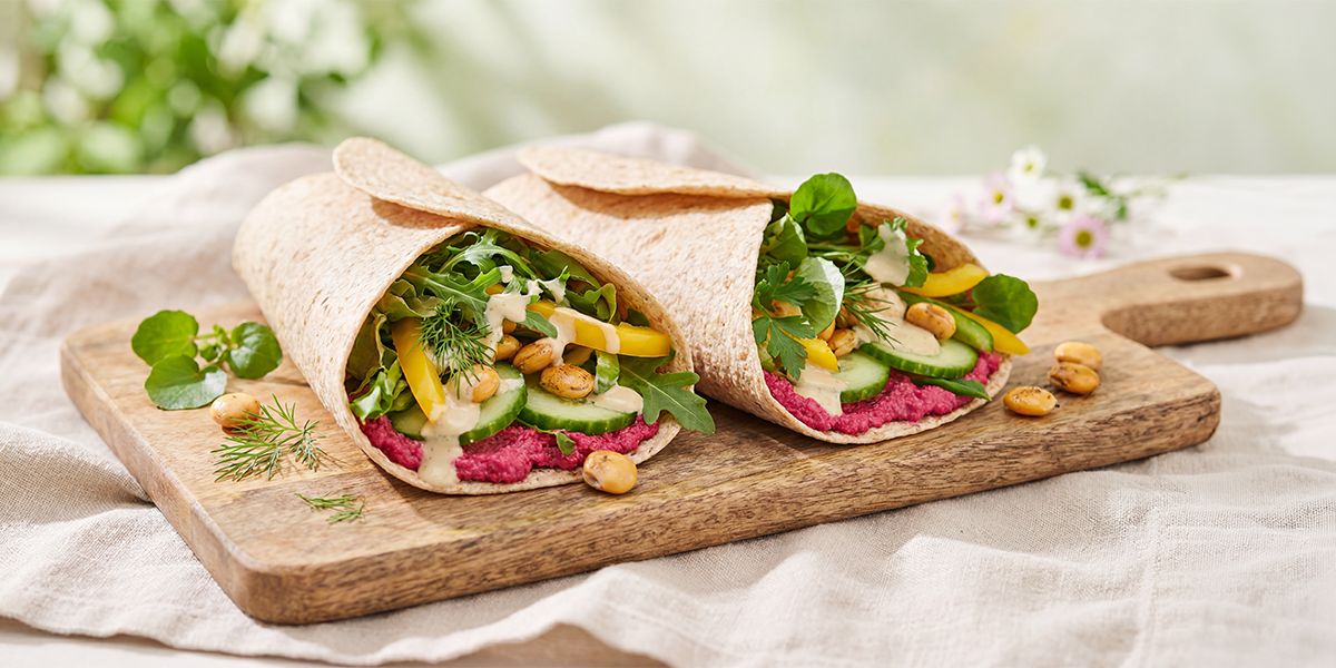Wraps mit einer Füllung aus Süßlupinen und Rote Bete Aufstrich